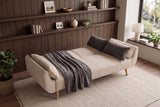 Schlafsofa DIVANI 220 cm 3-Sitzer mit Armlehnkissen, Strukturstoff greige, Holzfüße