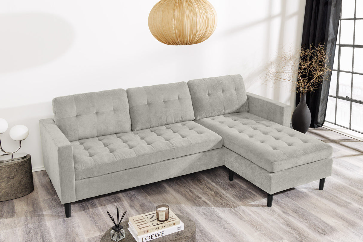 Corner sofa STOCKHOLM 220cm 3-seater spring core cord greige