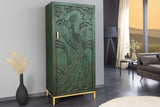 Highboard PEACOCK 170cm 3D mango wood antique look green gold handmade