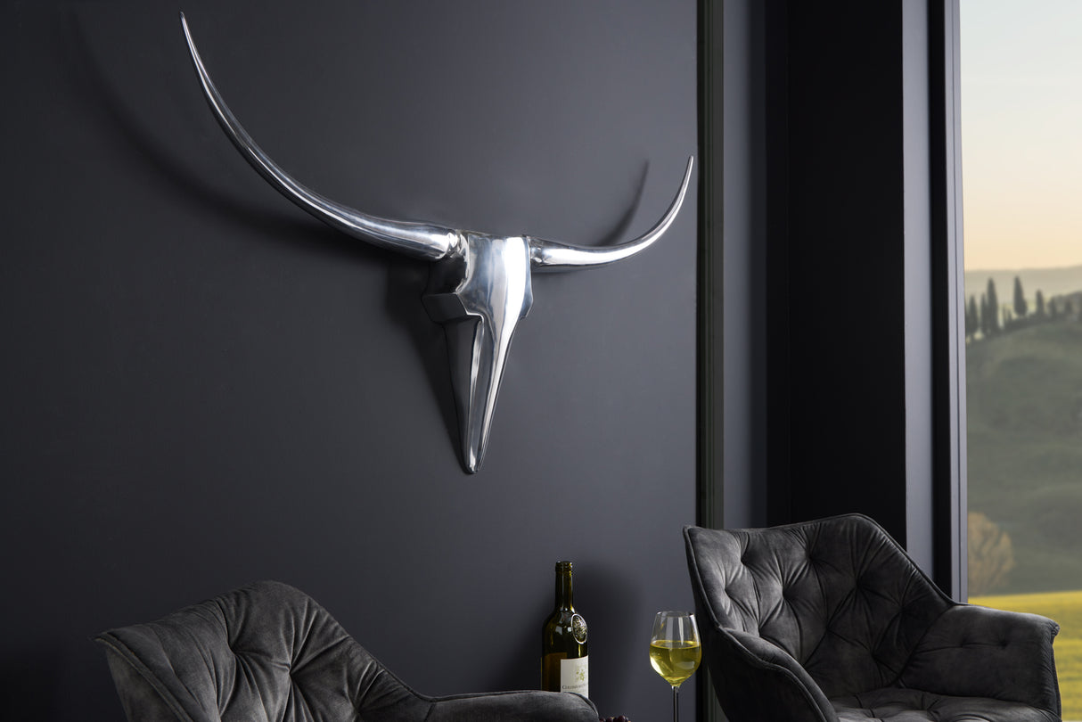 Wanddeko Geweih BULL 120cm Aluminium silber