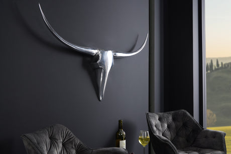 Wanddeko Geweih BULL 120cm Aluminium silber