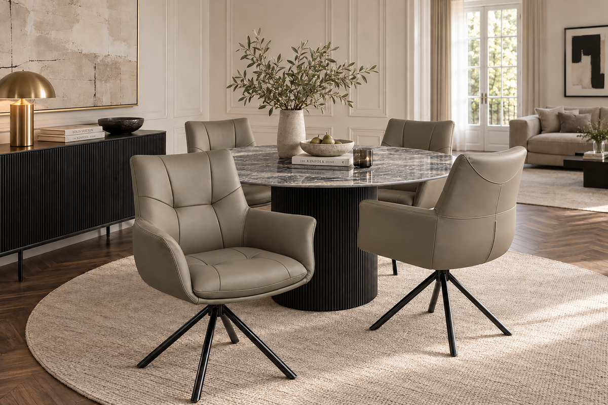 Drehstuhl SIGNATURE 360° drehbar m. Armlehnen Federkern Leder taupe
