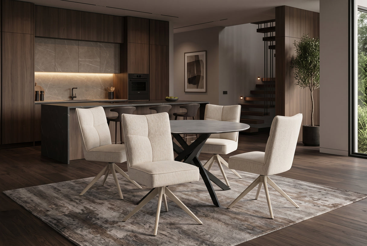 Swivel chair LUGANO 360° auto-return spring core chenille tweed beige