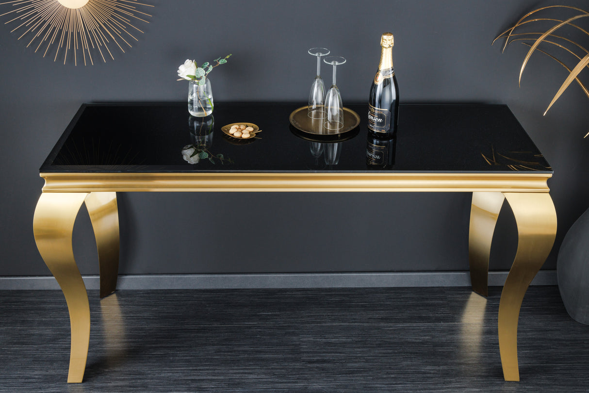 Konsole MODERN BAROCK 140cm schwarz gold Opaloptik Hartglas