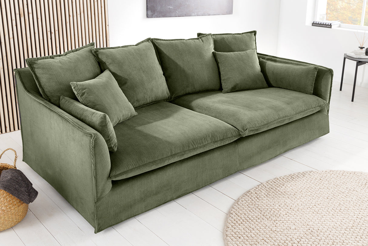 Sofa HEAVEN 200cm 3-Sitzer Federkern abnehmbarer Bezug Cord grün