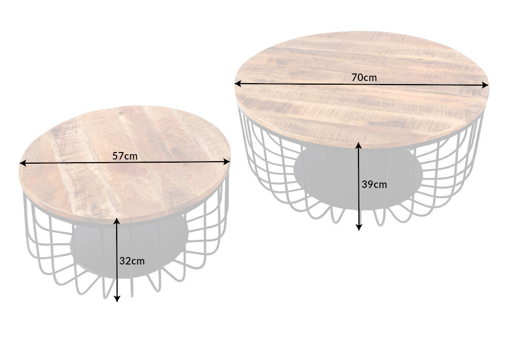 Couchtisch STORAGE 70cm 2er Set Mangoholz natur