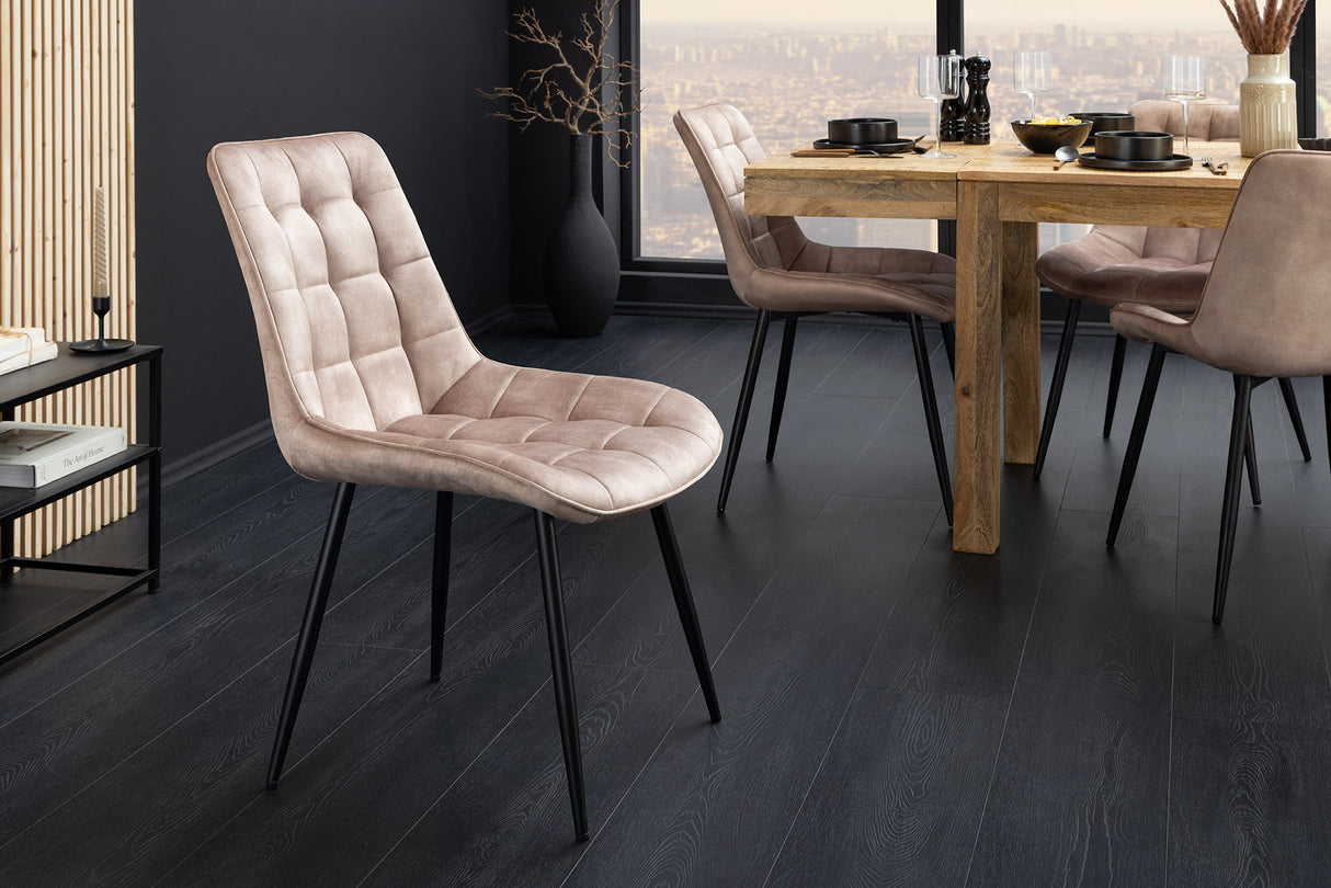 Stuhl ROADSTAR Samt Champagner-Beige mit schwarzen Metallbeinen