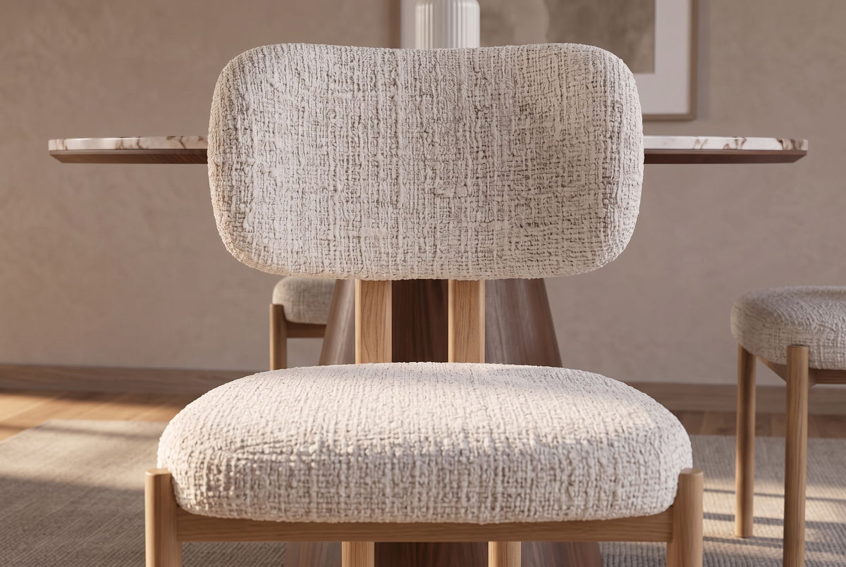 Chair BELLANO chenille creamy beige w/ oak coloured metal legs