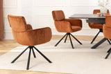 Swivel chair UNIQUE 180° w/ armrests chenille fabric rust brown and black legs
