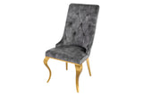 Chair MODERN BAROCK with lion´s head velvet grey golden legs in baroque style