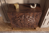 Highboard LION 120cm 3D lion front mango wood brown w/ gold metal frame