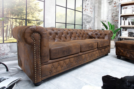 Sofa CHESTERFIELD 3-seater antique look brown