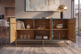Sideboard GINKGO 160cm 3D ginkgo leaf front mango wood turquoise w/ gold metal frame