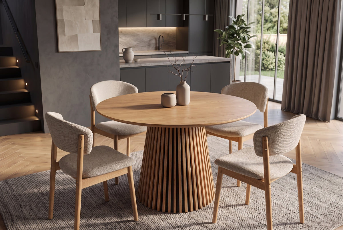 Dining table VALHALLA WOOD Ø 120cm round oak wood veneered natural