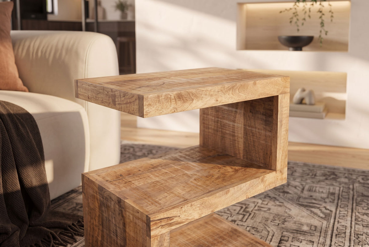 Side table S 60cm S-shape w/ open storage space mango wood natural