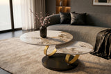 Coffee table DANCING RINGS round rotatable pandora ceramic matte gold rings