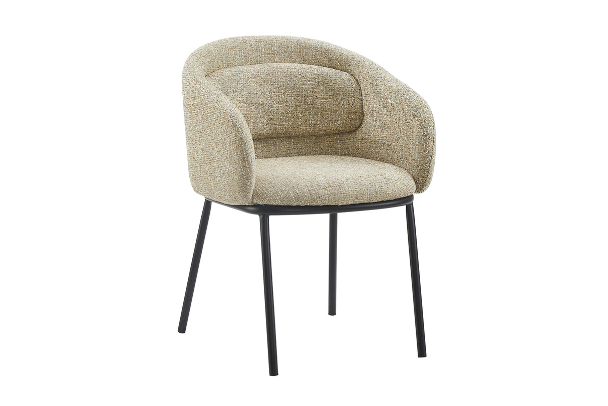 Chair FLORENZ w/ armrests textured fabric beige brown and black metal frame