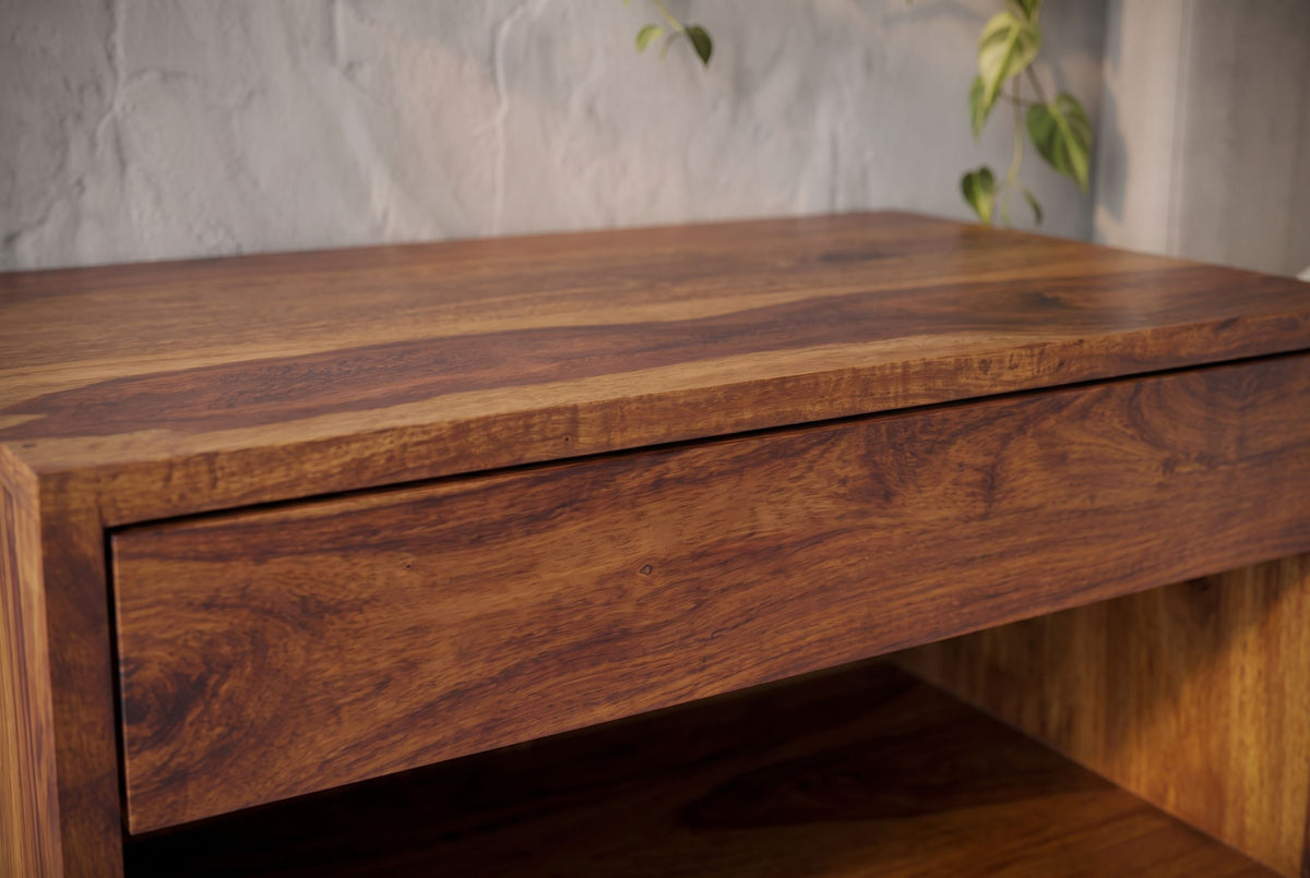 Nachtschrank LAGOS 50cm hängend Sheesham massiv braun Stein-Finish