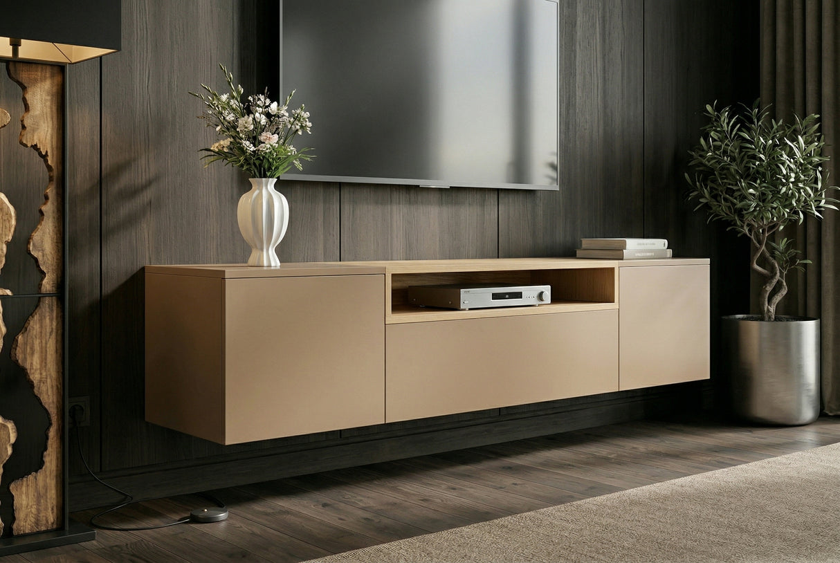 TV-Wand LOFT 160 cm hängend naturgrau