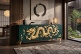 Sideboard DRAGON 180cm 3D dragon front mango wood turquoise w/ gold coloured details