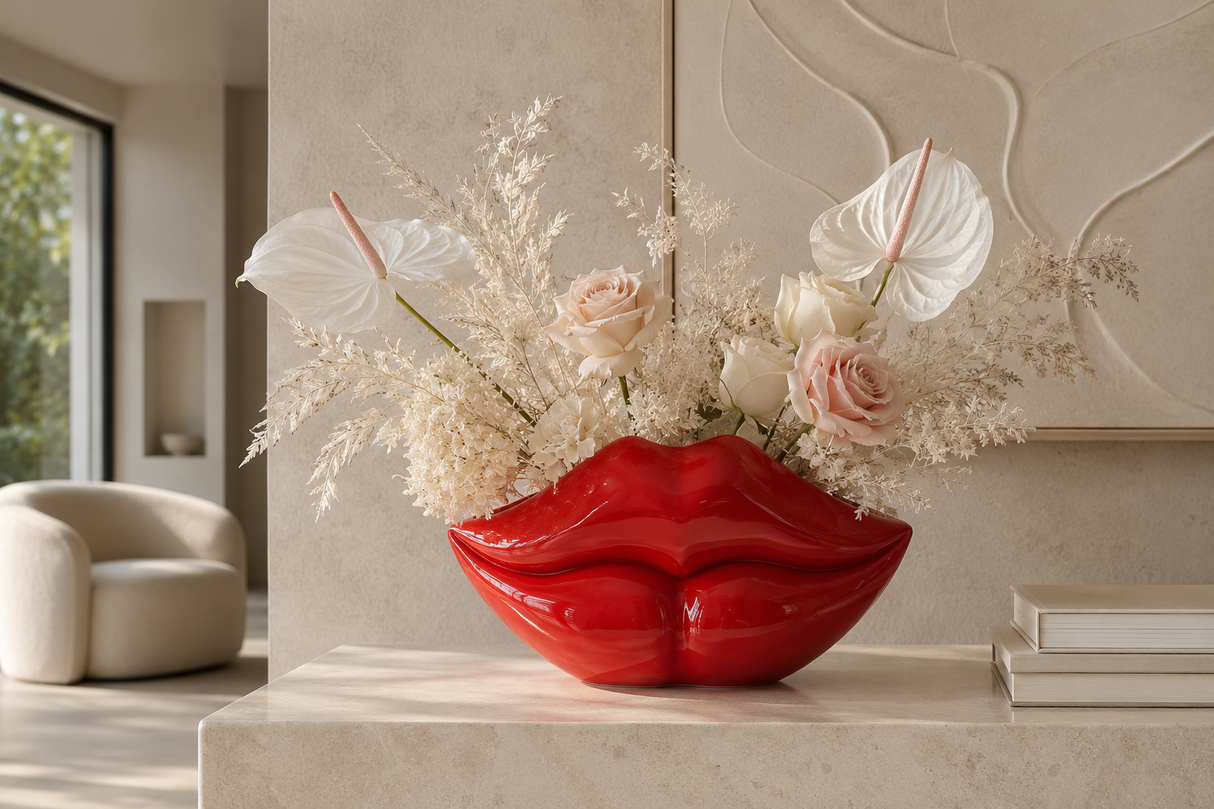 Glamour decoration vase LIP 40cm lips red