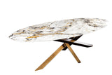 Dining table SCULPTURE 280cm oval bronze frame w/ ceramic top multicoloured marble look