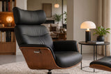 Armchair VOGUE rotatable 360° adjustable backrest veneered artificial leather black brown