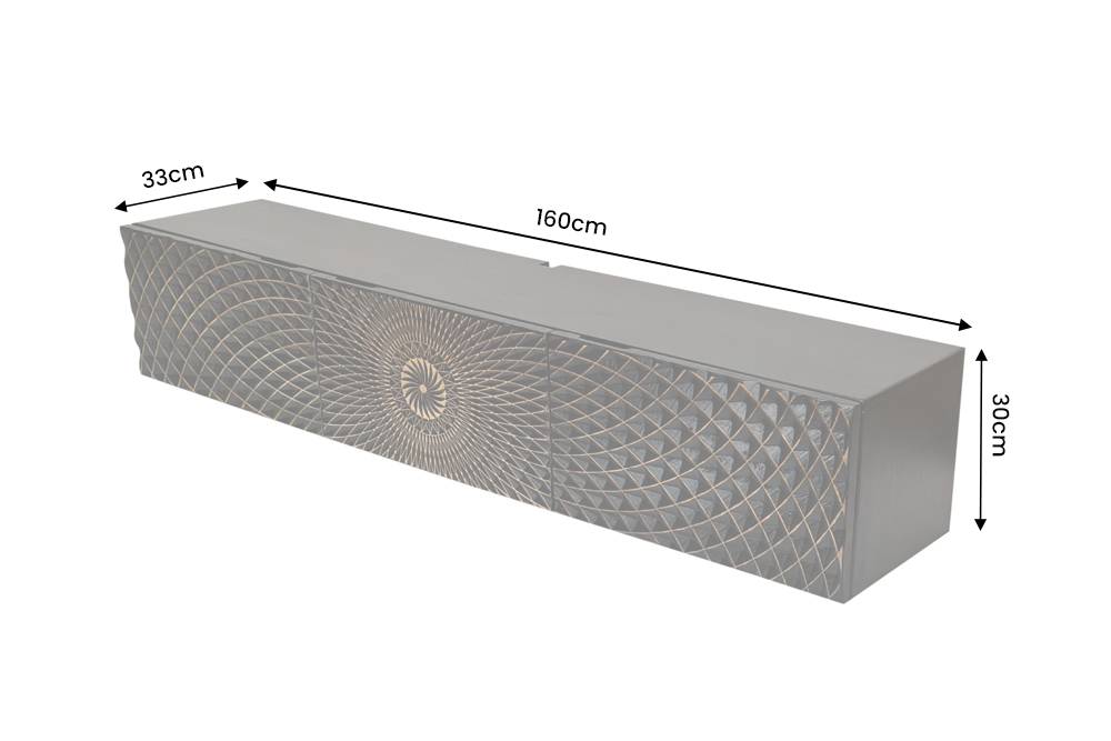 TV-Board ILLUSION 160cm 3D Mango Massivholz schwarz gold
