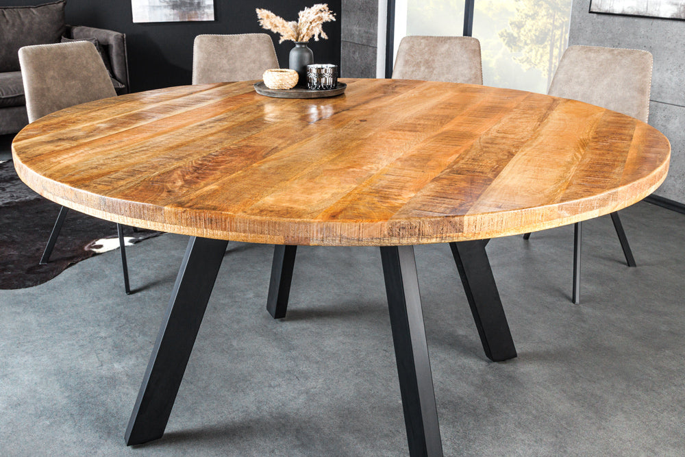 Dining table IRON CRAFT Ø 140cm round mango natural w/ black metal legs