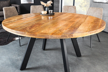 Dining table IRON CRAFT Ø 140cm round mango natural w/ black metal legs