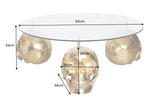 Coffee table SKULL 90cm gold 8mm tempered glass