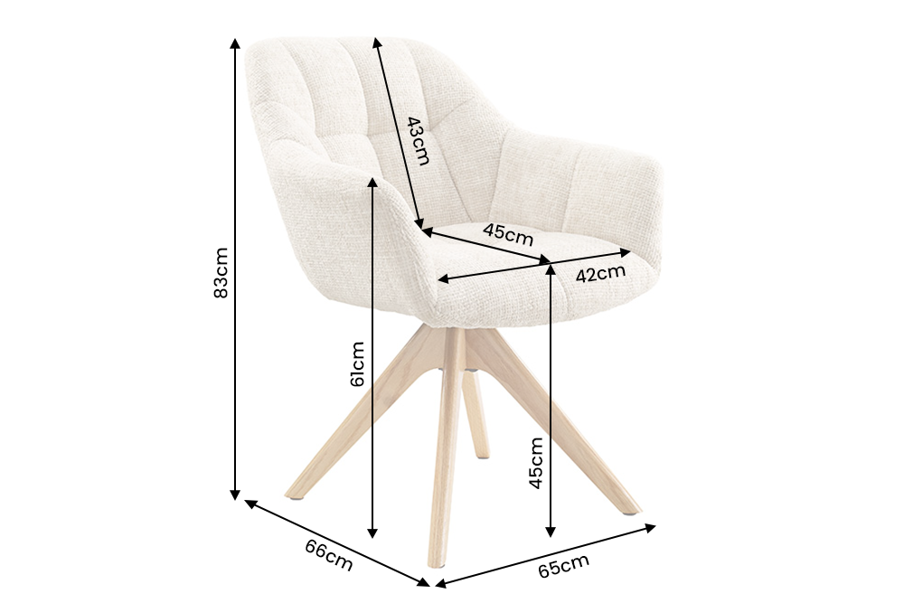 Swivel chair PAPILLON rotatable 180° w/ armrests chenille champagne beige oak