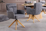 Swivel chair BIG GEORGE 360° auto return textured fabric grey w/ oak wood frame