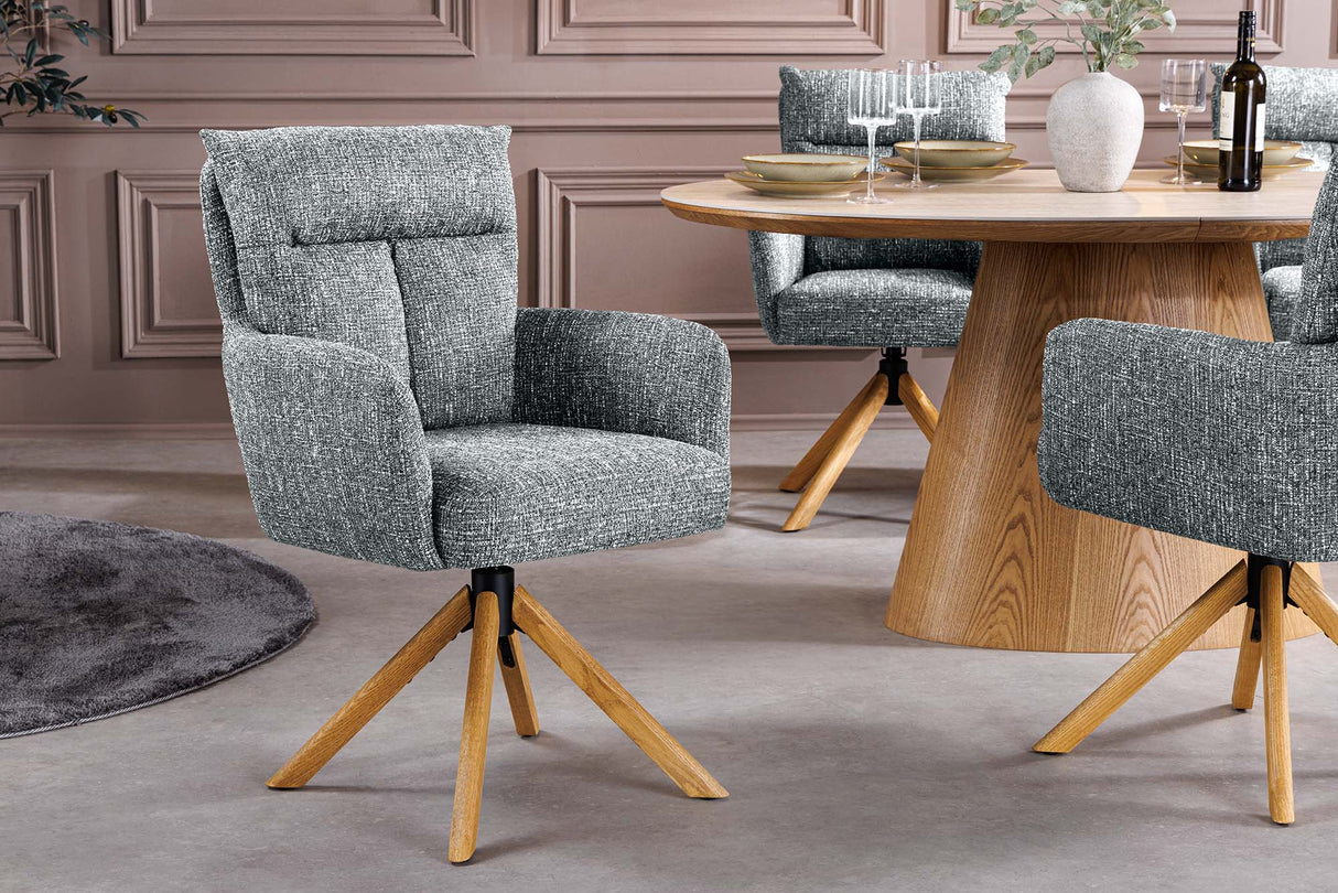 Swivel chair BIG GEORGE 360° auto return textured fabric green w/ oak wood frame