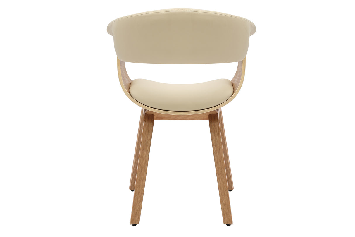 Stuhl ORGANIC mit Armlehnen Kunstleder cremebeige und Gestell in Eichenholzoptik