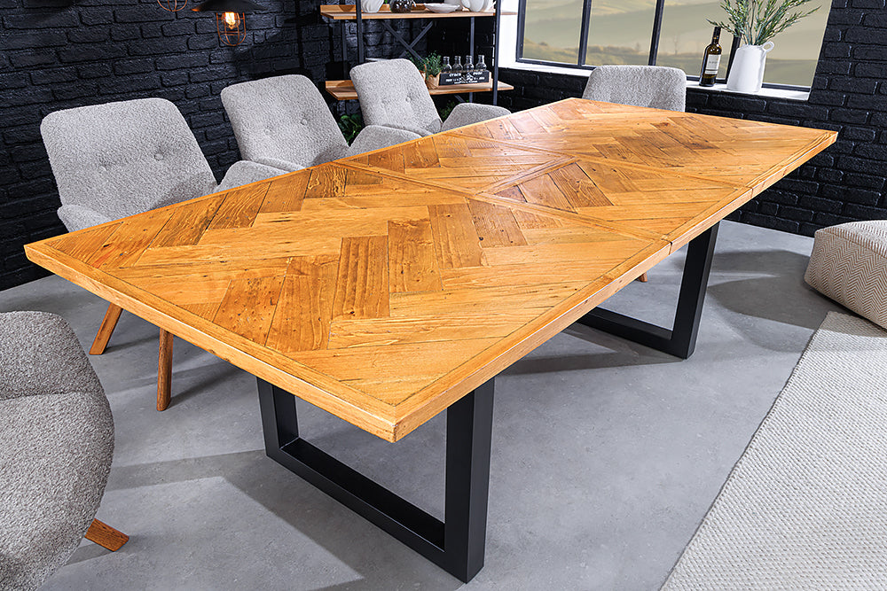 Dining table MOSAIK 120-160cm extendable recycled pine wood vintage brown