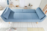 Sofa bed DIVANI 215cm with armrests textured fabric light blue