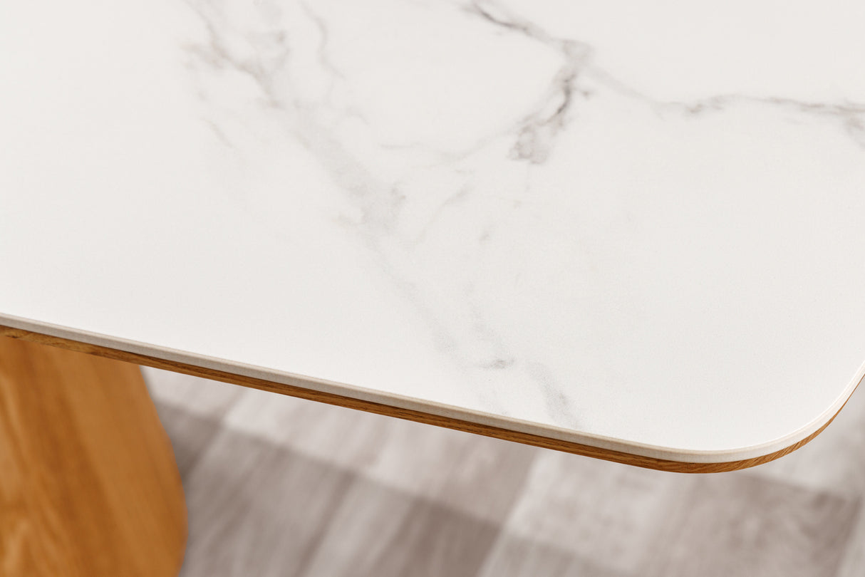 Dining table UNIQUE 200cm frame oak wood verneered ceramic white marble top