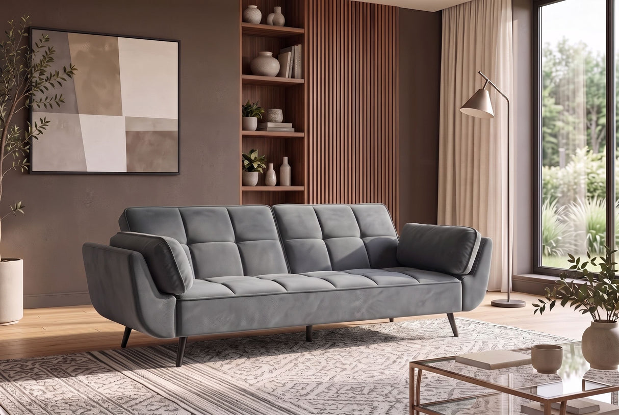 Schlafsofa BOUTIQUE 215cm mit Armlehnen Samt grau