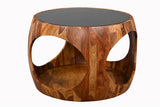 Couchtisch ORGANIC LOOP 60cm rund m. Stauraum Schwarz Rauchglas Sheeshamholz Braun