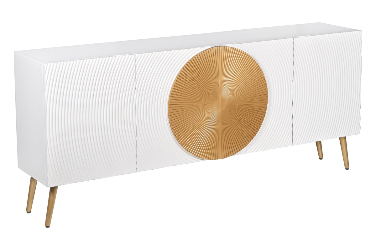 Sideboard AURUM 180cm textured front gold circle accent mango wood white gold metal feet