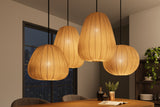 Pendelleuchte ORGANIC 35cm Natur Stoffschirm Gold im Boho Style