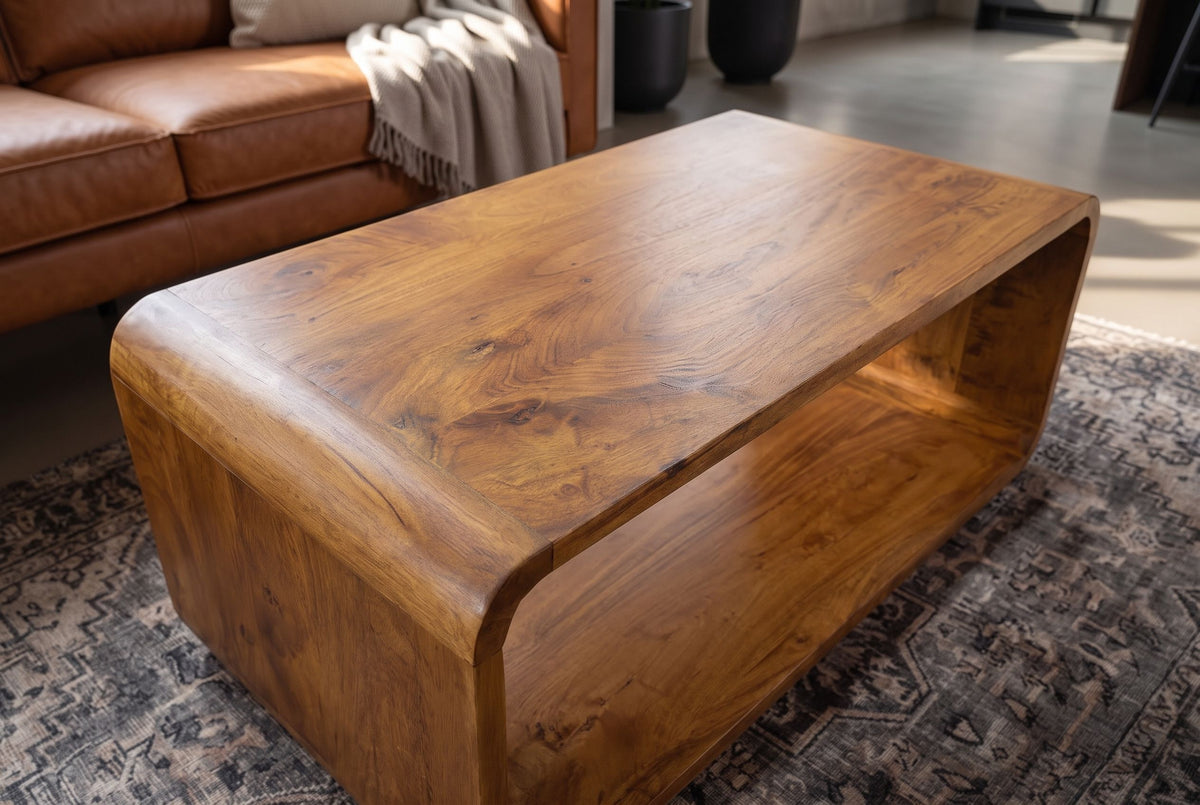 Coffee table CUBUS 100cm w/ storage space mango wood brown honey finish