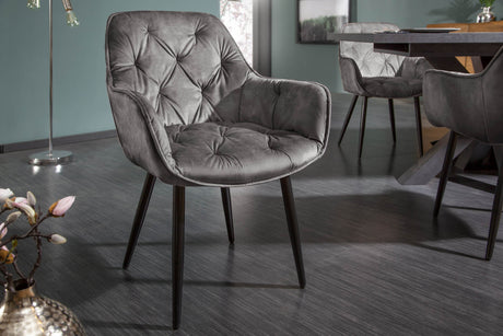 Chair MILANO with armrests velvet grey green