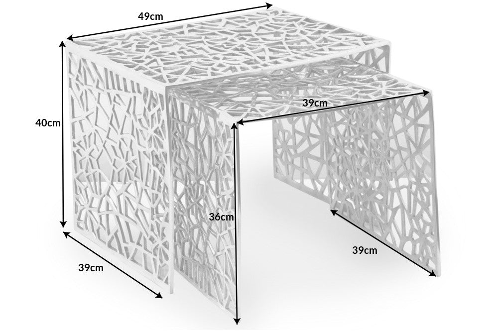 Coffee table ABSTRACT set of 2 silver