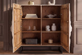 Highboard LION 120cm 3D lion front mango wood creamy w/ black metal frame