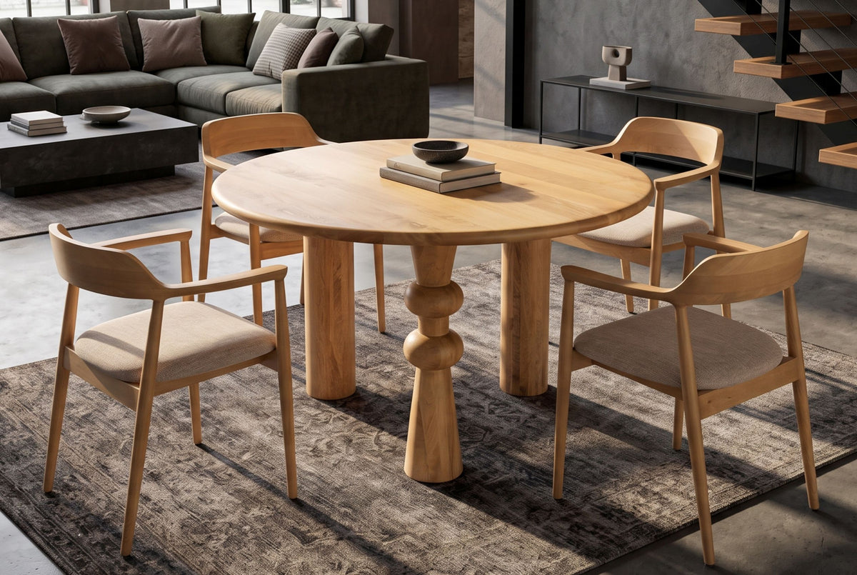 Dining table ARTE 120cm round sculptural legs mango wood natural