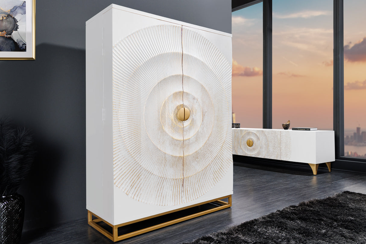 Bar cabinet GOLDEN SUNSET 140cm 3D mango wood white handmade