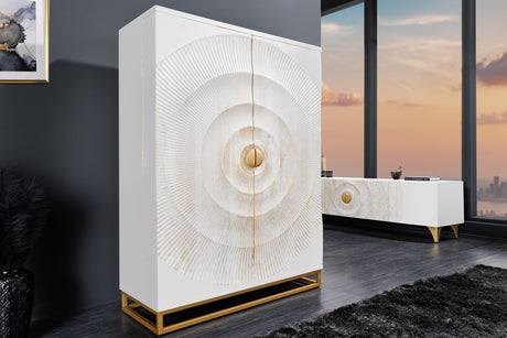 Bar cabinet GOLDEN SUNSET 140cm 3D mango wood white handmade