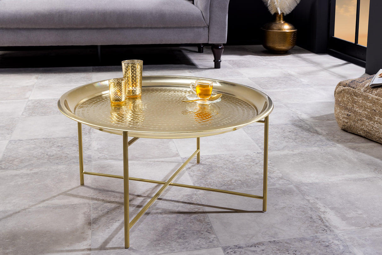 Coffee table ORIENT 65cm brass removable tray